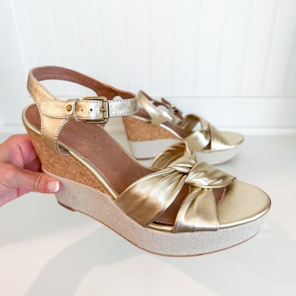 Corso Como Nani Leather Twisted Wedge Sandal Brass 9.5M - Picture 2 of 9